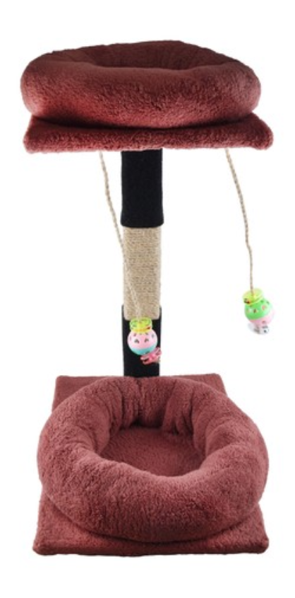 Pink & Beige Cat Tree & Scratching Post with Hanging Toys (60x41x31cm)