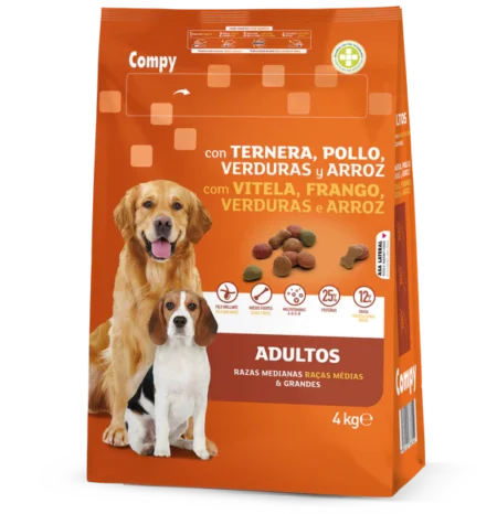Compy for adult dogs of medium and large breeds. with Beef, Chicken, Vegetables and Rice. for adult dogs of medium and large breeds. (4kg)(18kg)