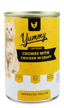 Yummy Wet Cat Food Chunks with Chicken in Gravy