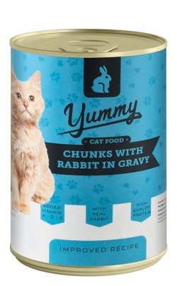Yummy Wet Cat Food Chunks with Rabbit in Gravy
